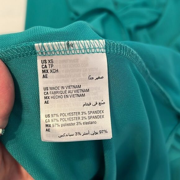 Alfani szXS elegant teal faux wrap drape front longer in back sleeveless dress - Picture 8 of 10